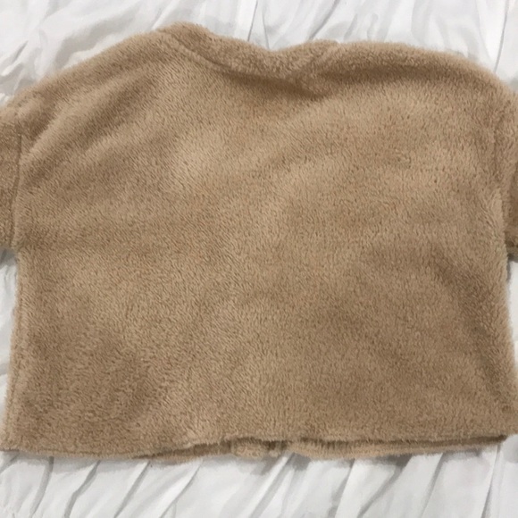 fuzzy tan crop cardigan with buttons - Picture 5 of 8